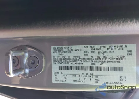 2021 Ford Escape S из США, поврежденный, VIN 1FMCU0F63MUA50558